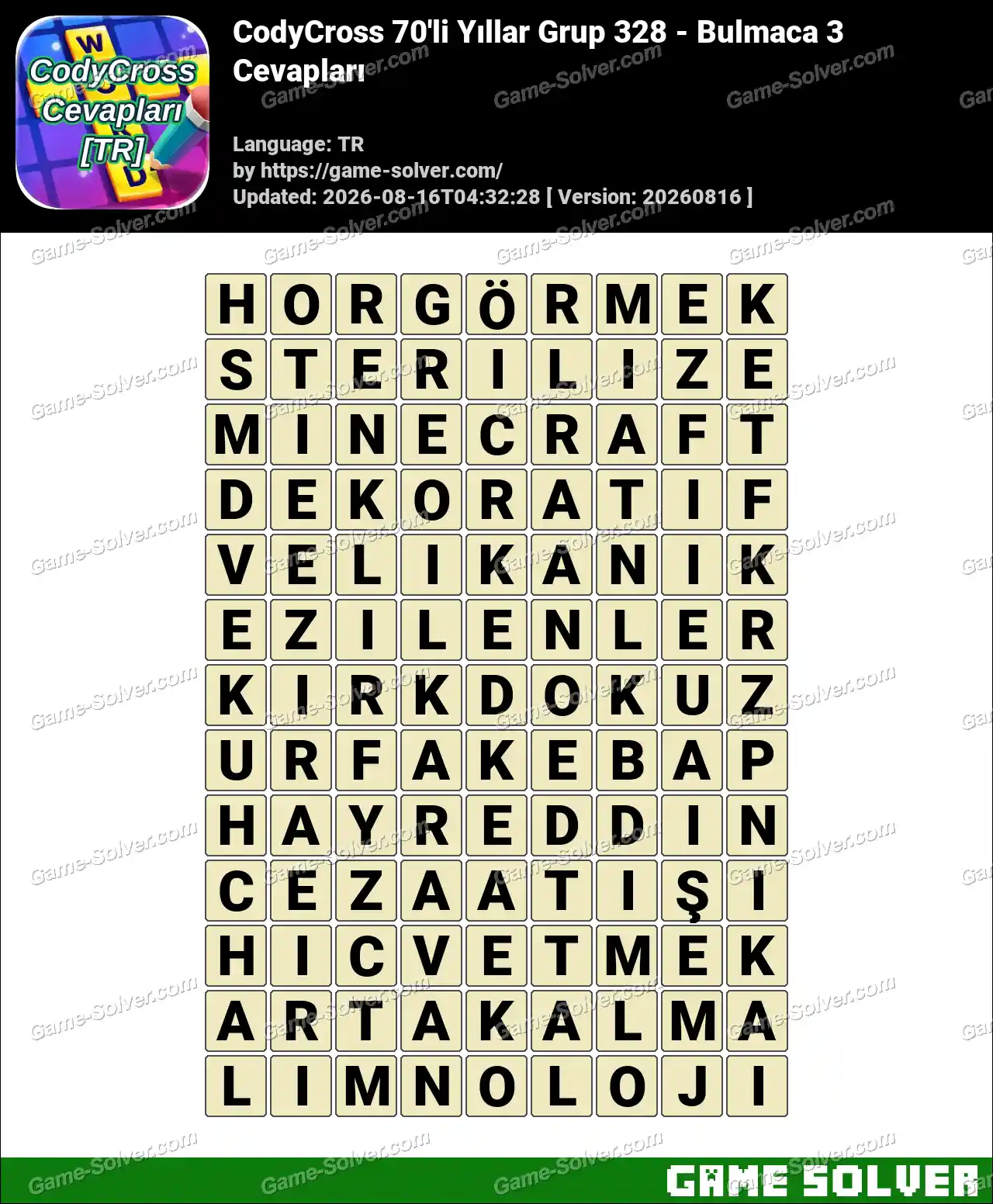 CodyCross 70’li Yıllar Grup 328 – Bulmaca 3 Cevapları